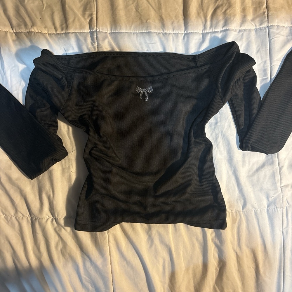 Black Off-Shoulder Top with Bow Detail